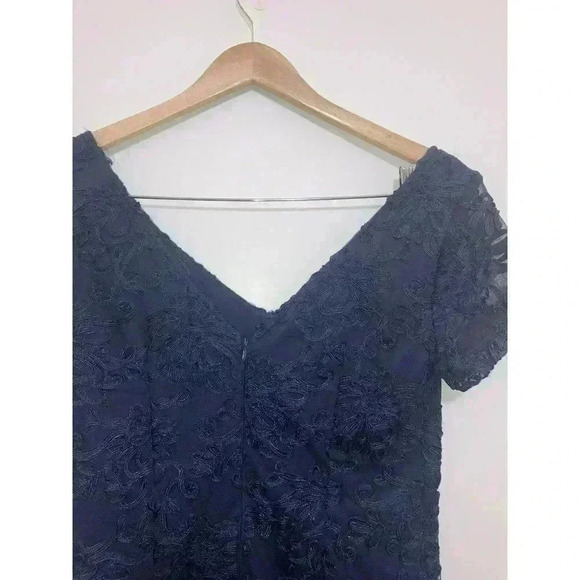 JS COLLECTION Embroidered Soutache Cocktail Sheath Dress Navy Size 4 - Picture 6 of 12